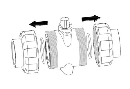 PVC Kogelkraan 3/4&quot; / 25mm met hendel  / EPDM 2x inwendig lijmmof / 2x wartel 