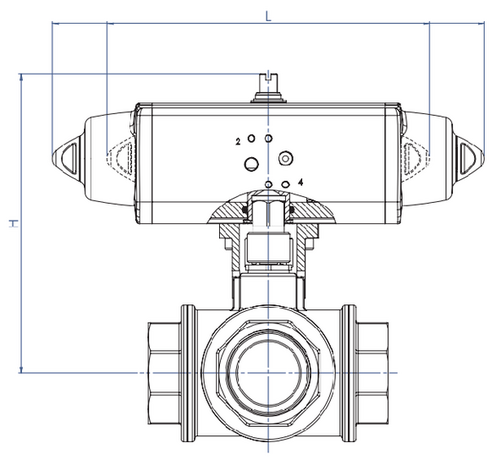 Drieweg kogelkraan 4-seats met SRN actuator  SG161 / 0-40 Bar / L-boring