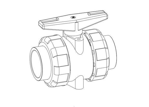 PVC Kogelkraan 3/4" / 25mm met hendel  / EPDM 2x inwendig lijmmof / 2x wartel 