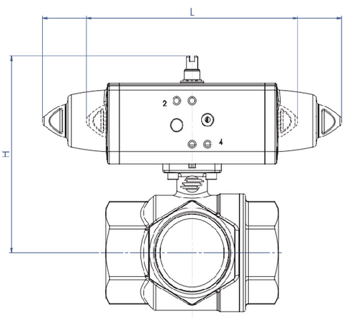 Omal Drieweg kogelkraan met DAN actuator DG153 / 0-16 Bar / L-boring