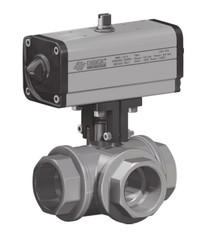 Omal Drieweg kogelkraan met DAN actuator DG161 / 0-40 Bar / L-boring