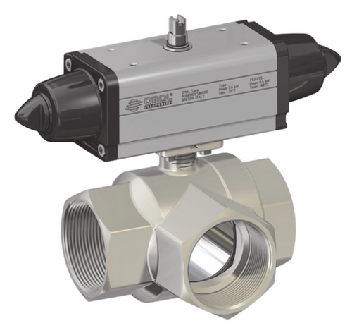 Omal Drieweg kogelkraan met SRN actuator SG153 / 0-16 Bar / L-boring