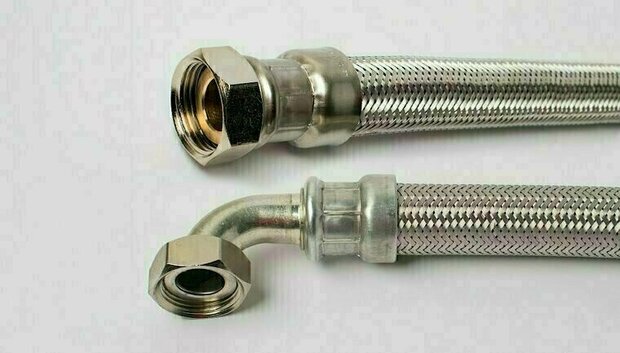 112581* - Flexible connection hose stainless steel DN25 1" female thread x 1" female thread elbow - ADL