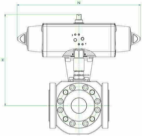 Omal MAGNUM 3-way ball valve (L-port) DN50 (2") PN 16-40 Stainless steel 316/316L - SR actuator