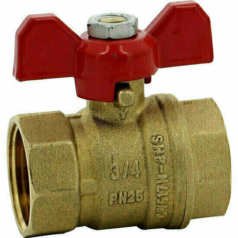 516005 - Messing Kogelkraan 516 3/4" FF BSP PN25 vlindergreep