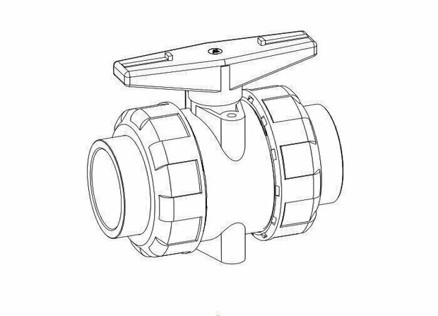 51PVC dn 32 - PVC Ball valve 1 1/2" / 50 mm with lever / EPDM 2x internal solvent socket / 2x union nut - ADL
