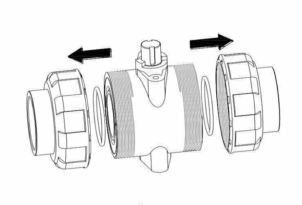 51PVC dn 50 - PVC Ball valve 2" / 63 mm with lever / EPDM 2x internal solvent socket / 2x union nut - ADL