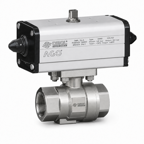 D430H409 - Omal RVS 2-weg kogelkraan item 430 2-delig DN50 (Rp 2") ISO 7/1 - DA pneumatisch