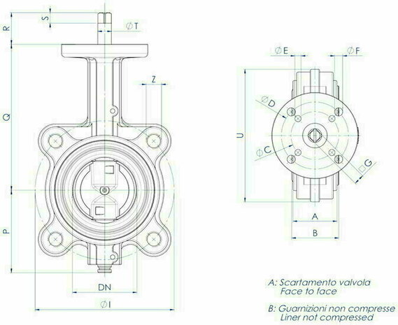 Omal butterfly valve LUG DN200 - Free Shaft - version K - cast iron disc / liner EPDM - Article number