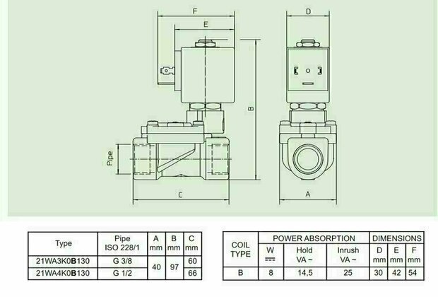 21WA4K0B130 ODE Solenoid valve - Solenoid Valve NC G 1/2