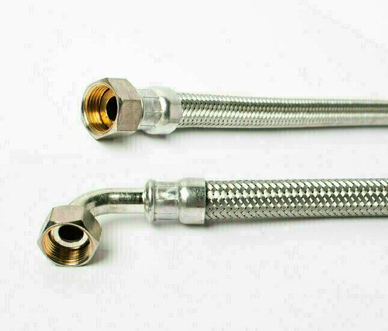 Flexible connection hose stainless steel DN13 1/2" female thread x 1/2" female thread elbow - ADL