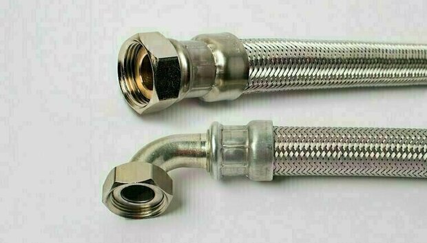 112581* - Flexible connection hose stainless steel DN25 1" female thread x 1" female thread elbow - ADL