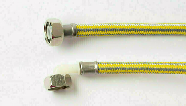 112199* - Flexibele wasmachineslang RVS DN10 3/4" binnendraad x 3/4" binnendraad haaks