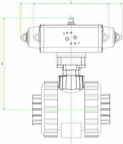 Omal PVC ball valve DN?011 (L-port, BSPP threaded) - Pneumatic DA - serie 615 - Article number