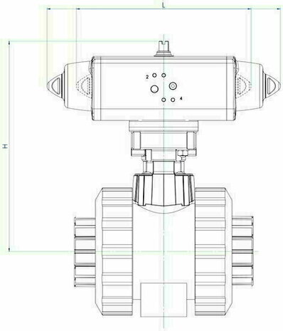 Omal PVC ball valve DN32 (L-port, BSPP threaded) - Pneumatic SR - serie 616 - Article number