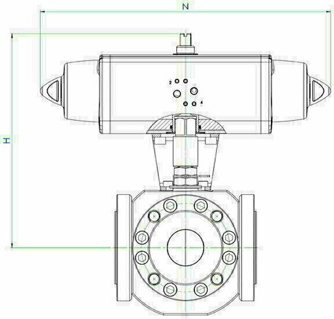Omal MAGNUM 3-way ball valve (L-port) DN50 (2") PN 16-40 Stainless steel 316/316L - SR actuator