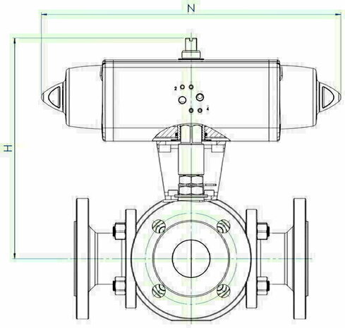 Omal THOR 3-way ball valve DN25 (1") T-port PN 16-40 Carbon steel A105 - SR pneumatic
