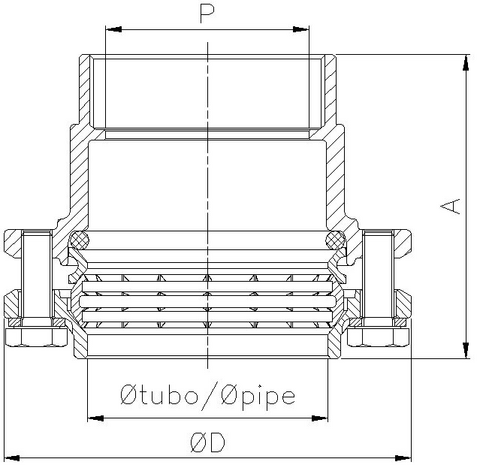 0012-05 - Snijringkoppeling 25x3/4" klem bi.dr. messing - technische tekening