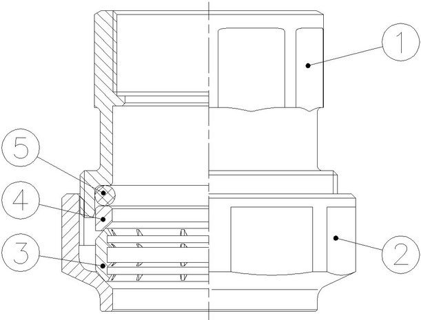 0012-08 - Snijringkoppeling 50x1-1/2" klem bi.dr. messing - technische tekening