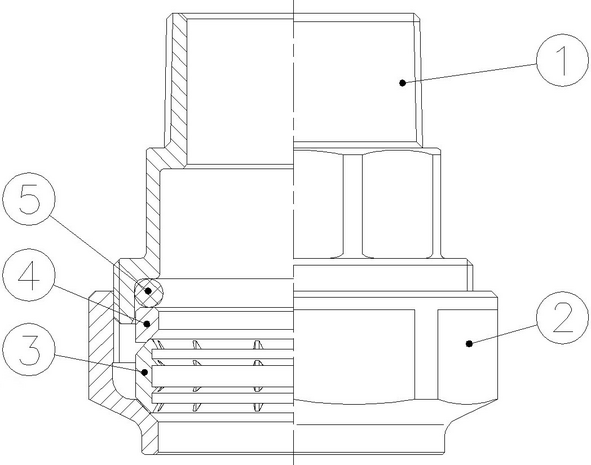 0017-07 - Snijringkoppeling 40x1-1/4" klem bu.dr. messing - technische tekening