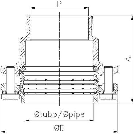 0017-11 - Snijringkoppeling 90x3" klem bu.dr. messing - technische tekening