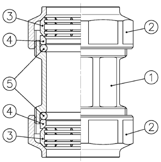 0022R-09 - Snijring overschuifkoppeling 63x63mm klem messing - technische tekening
