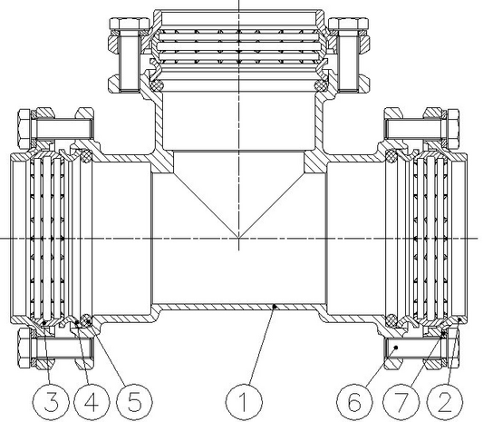 0032-04 - Snijring T-stuk 20x20x20mm klem messing - technische tekening