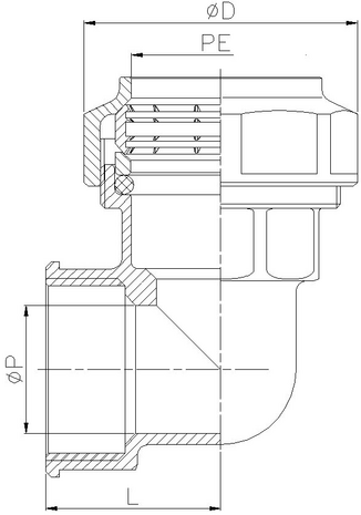 0047-07 - Snijring knie 40x1-1/4" klem bi.dr. messing - technische tekening