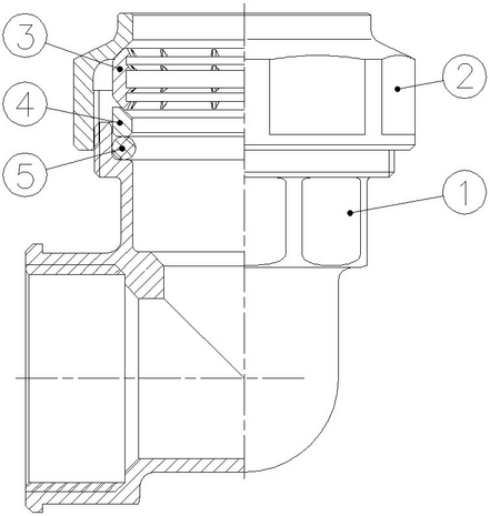0047-08 - Snijring knie 50x1-1/2" klem bi.dr. messing - technische tekening