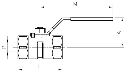 2004-06 - Kogelkraan 1" bi.xbi. RVS 316, 1-delig, PN63, vernauwde doorlaat - technische tekening