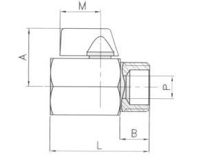 2005-02 - Kogelkraan mini 1/4" bi.x bu. RVS 316 PN63 - technische tekening