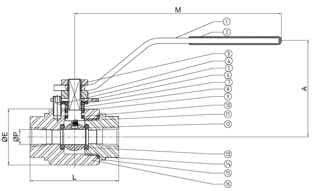 2007-06 - Kogelkraan 1" bixbi C-staal, PN255 - technische tekening