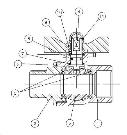 2010-02 - Kogelkraan 1/4" bi.x bu. RVS 316, PN63 vleugelhendel - technische tekening