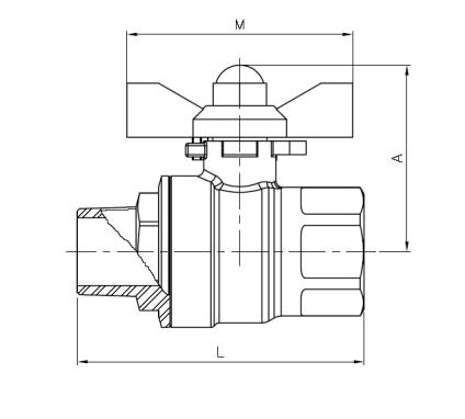 2010-02 - Kogelkraan 1/4" bi.x bu. RVS 316, PN63 vleugelhendel - technische tekening