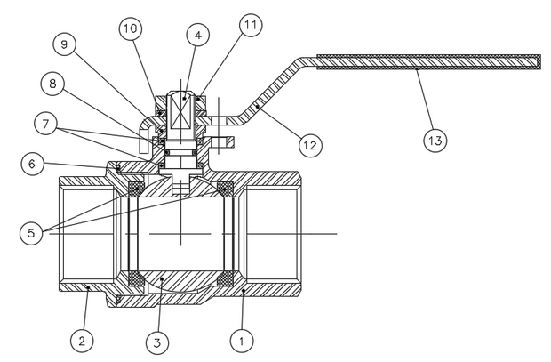 2014N-04 - Kogelkraan 1/2" bi.xbi. RVS 316, PN63, NPT - technische tekening