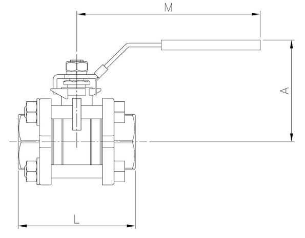 2034-05 - Kogelkraan 3/4" bi.dr. 1000WOG type 2034 3-delig - technische tekening