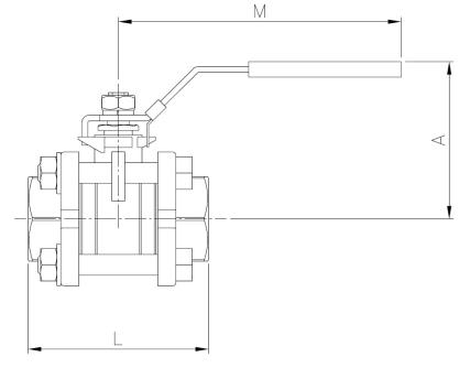 2034S-08 - Kogelkraan 1-1/2" laseinden 1000WOG type 2034S 3-delig - technische tekening