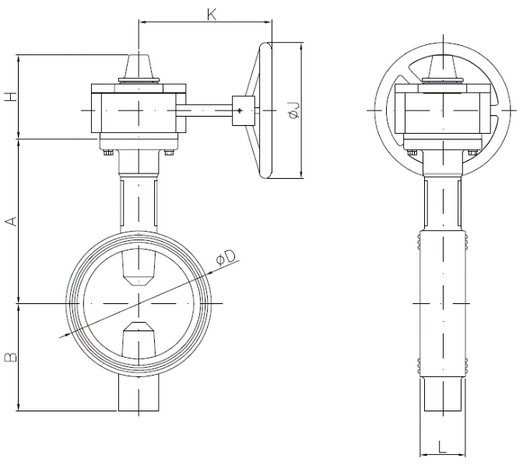 2113-10 - GY vlinderklep DN65 flens rood UL/FM Gearbox met limit switch - technische tekening