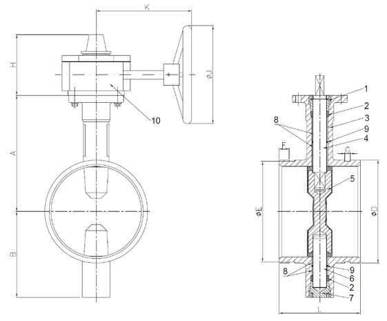 2114-10 - GY vlinderklep groef 73.0mm rood UL/FM Gearbox met limit switch - technische tekening