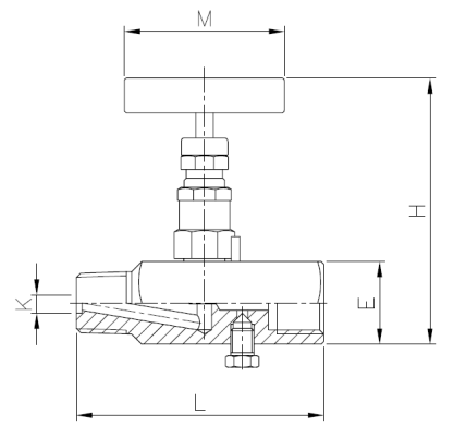 2226N-04 - Naaldafsluiter 1/2" NPT bi.dr. x bu.dr. RVS 316 400 bar - technische tekening