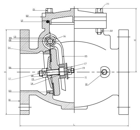 2403-16 - Terugslagklep GY DN200 flens RED, UL/FM gekeurd - technische tekening