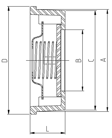 2415-06 - Terugslagklep DN25 (1") PN40 RVS 316, PN 10/40 ANSI 150 lbs. DIN3202 K4 - technische tekening