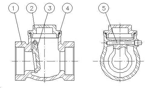 2430-08 - Terugslagklep horizontaal 1-1/2" RVS 316 PN16 - technische tekening