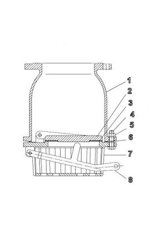 2448-10 - Voetklep DN65 (2-1/2"), PN16 RVS + korf/ontlastklep - technische tekening