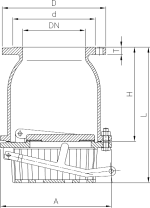 2448-11 - Voetklep DN80 (3"), PN16 RVS + korf/ontlastklep - technische tekening