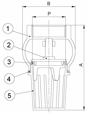 3145-04 - Voetklep bol model 1/2" messing PN8 - technische tekening