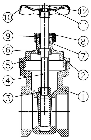 3229-09 - Schuifafsluiter brons 2" PN20 ALU. handwiel - technische tekening