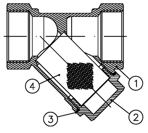 3302-07 - Messing Y-filter 1-1/4" vuilvanger 500 micron PN16 - technische tekening