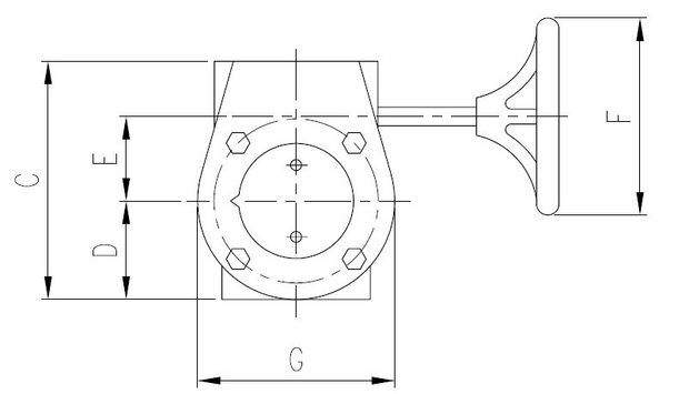 5108-12 - Vlinderklep DN100 GY + RVS 316 disc, PN10 "lug" EPDM, HW bediening - technische tekening