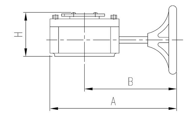 5108-12 - Vlinderklep DN100 GY + RVS 316 disc, PN10 "lug" EPDM, HW bediening - technische tekening